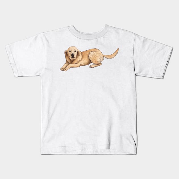 Golden Lab Lying Down Kids T-Shirt by PaperRain